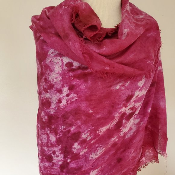 Hand Crafted Accessories - NEW large Silk Cashmere scarf Wrap cape tie dyed XL red white pink gray unisex
